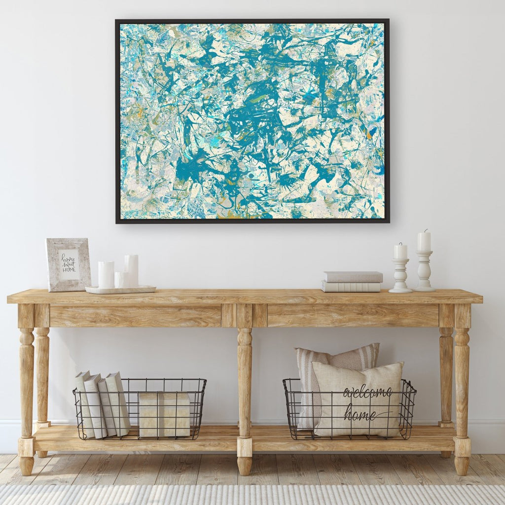 Jumble of Ideas 2 framed vertical canvas wall art piece for sale at Vybe Interior