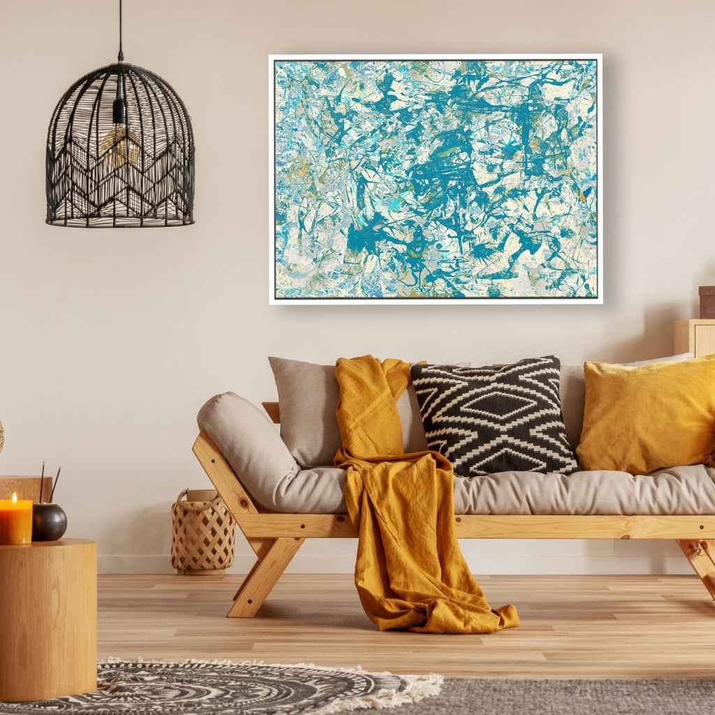 Jumble of Ideas 2 framed vertical canvas wall art piece for sale at Vybe Interior