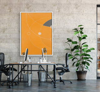 Orbiting 1 framed vertical large canvas wall art piece for sale at Vybe Interior
