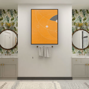 Orbiting 1 framed vertical canvas wall art piece for sale at Vybe Interior