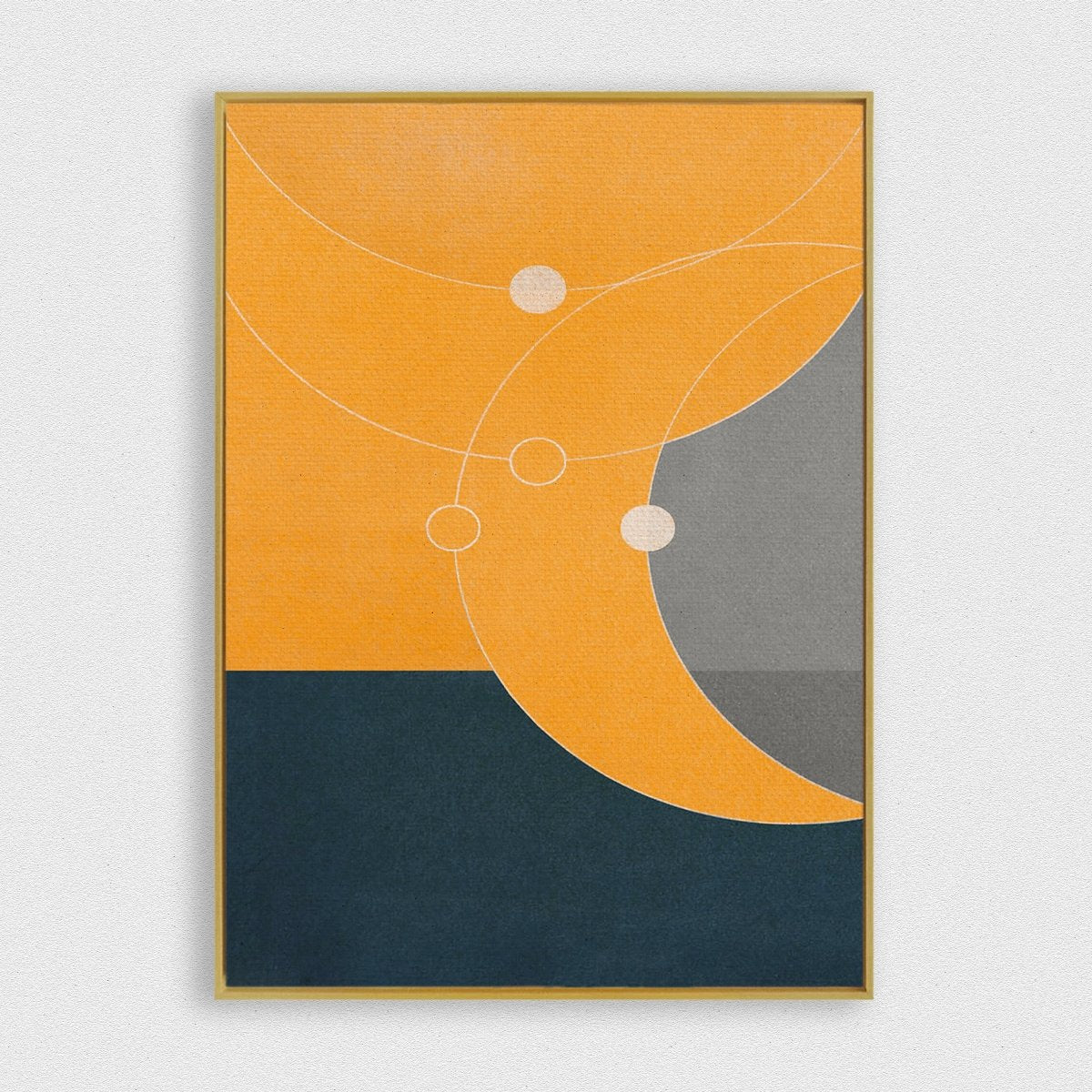 Orbiting 2 framed horizontal canvas wall art piece for sale at Vybe Interior
