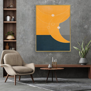 Orbiting 2 framed vertical canvas wall art piece for sale at Vybe Interior