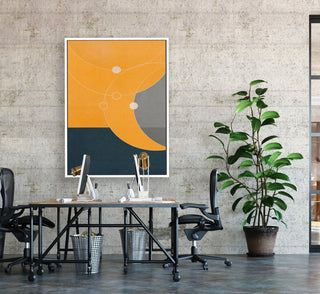 Orbiting 2 framed vertical large canvas wall art piece for sale at Vybe Interior