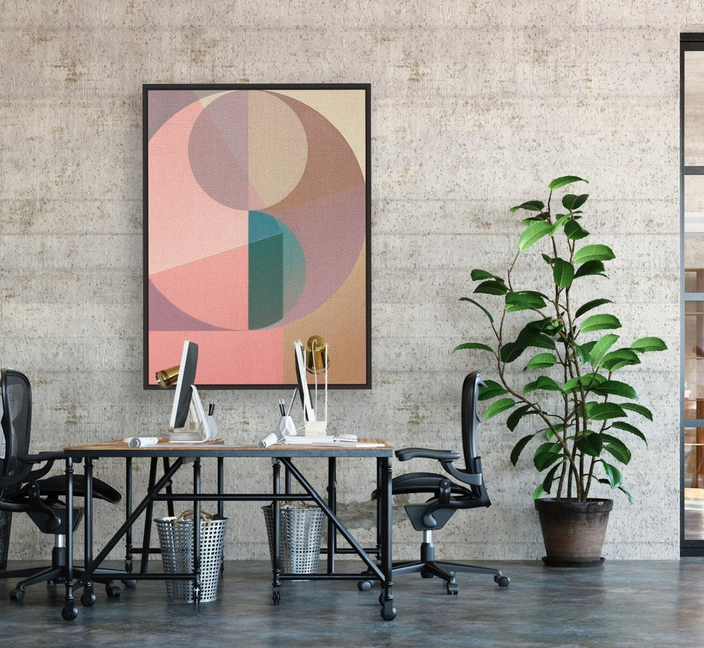 Symmetry framed vertical canvas wall art piece for sale at Vybe Interior