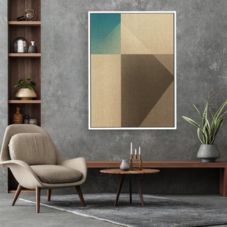 Trigonale 1 framed vertical large canvas wall art piece for sale at Vybe Interior