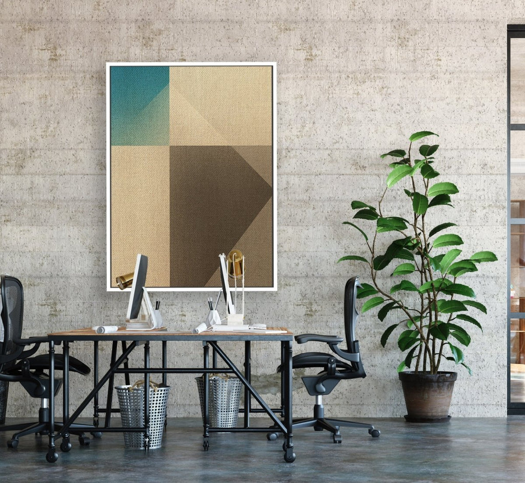 Trigonale 1 framed vertical large canvas wall art piece for sale at Vybe Interior