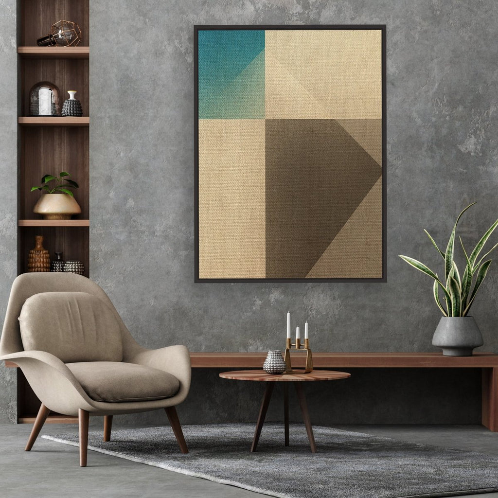 Trigonale 1 framed vertical canvas wall art piece for sale at Vybe Interior