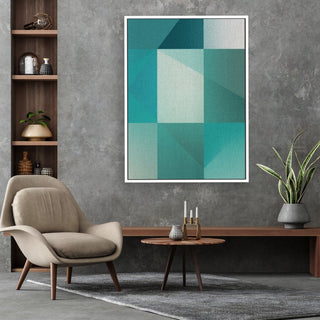 Trigonale 4 framed vertical large canvas wall art piece for sale at Vybe Interior