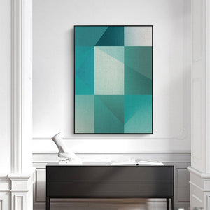 Trigonale 4 framed vertical canvas wall art piece for sale at Vybe Interior